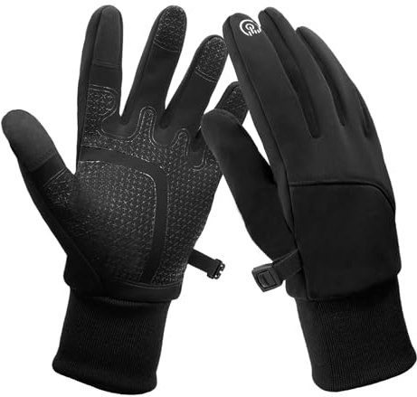 lifwimner Guantes Invierno Hombre, Guantes Pantallas Táctiles, Guantes Cálidos Resistentes al Viento y al Deslizamiento para Esquiar, Montar Bicicleta Correr (Negro, Large)