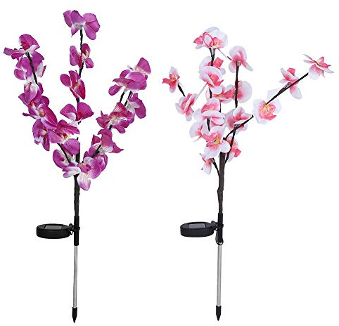 2 Stück Orchidee Blume Licht Solar Power LED Künstliche Orchidee Baum Lichter für Garten Hof Rasen Dekoration