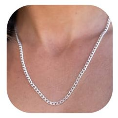 DORANA 3mm Thick 925 Sterling Silver Chain Necklace Cuban Chain for Women Silver Cuban Necklace Jewellery 22inch