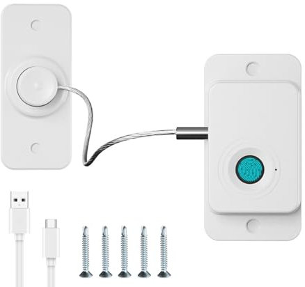 Blocca Cassetti per Bambini,Lucchetto per Frigorifero con Impronte Digitali,Lucchetto Armadio Senza Foratura, Limitatore Apertura Finestra,Ricarica USB,Adatto per Uso Domestico e Ufficio(Bianco)