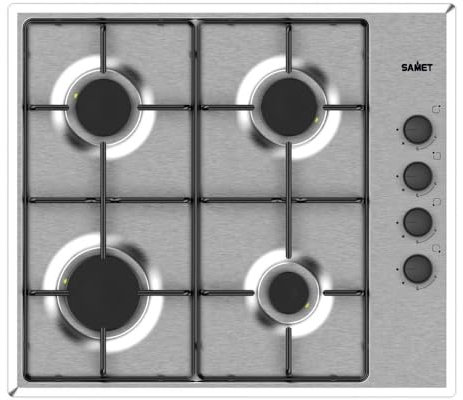 Samet Piano Cottura a Gas in Acciaio Inox da Incasso con 4 fuochi Ariane