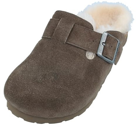 HAFLINGER Lammfellclog Hawk Filzpantoffel Hausschuh Dunkelbraun (2028 Shitake), Gr 42