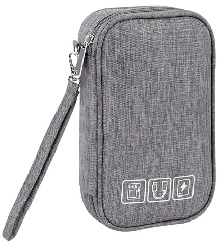 Tunejoy Bolsa para Cables de Viaje Portátil Electrónico Accesorios Organizador Impermeable Pequeña Estuche para Cargador Banco de Energía 18,5 * 11,5 * 2,5 cm Gris