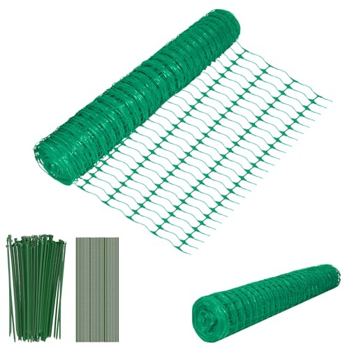 Froadp Weidezaun 1 m x 80 m Hühnerzaun mit Bodennägeln & Bändern Absperrzaun Schutznetz aus Kunststoff Mobiler Zaun Multifunktionale Begrenzungszaun Schafzaun Hundezaun Geflügelnetz Bauzaun (Grün)