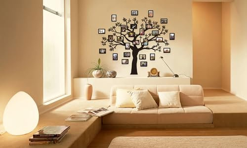 Natura Products Decorazione da parete con albero genealogico 3D, 180 x 150 cm, con 12 cornici, in legno di betulla