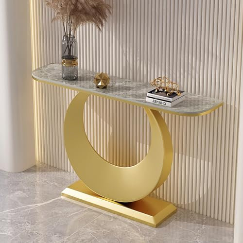 BEBANE Console Moderne et Simple,Superbe Table d'entrée en Ardoise/métal résistante aux Rayures, Console Moderne Abstraite en Demi-Lune, Table Console étroite à Cadre en métal(D,100cm/39.4in)