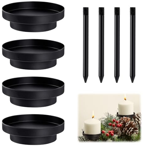 Bubuny Adventskranz Kerzenhalter 4 STK., 2 In1 Adventskerzenhalter Stabkerze, Ø 8cm Schwarz Abnehmbar Kerzenstecker Stabkerzenhalter Metall Candle Holder für Weihnachten Adventstag Deko