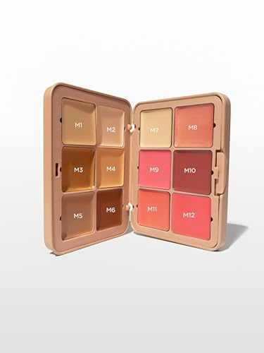SOSU Cosmetics Complete Canvas Complexion Palette, 12 Ultra-Blendable Cream Shades, Medium Complexion, Base Contour Blush Highlight