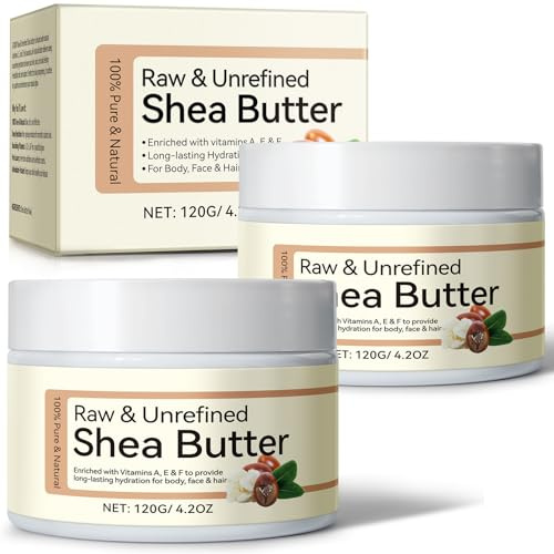 Sheabutter 2x120g, 100% Reine Shea Moisture, Feuchtigkeitsspendend & Rückfettend für Alle Hauttypen, Sheabutter Bio für Kosmetik, Shea butter für Körper, Gesicht und Haare