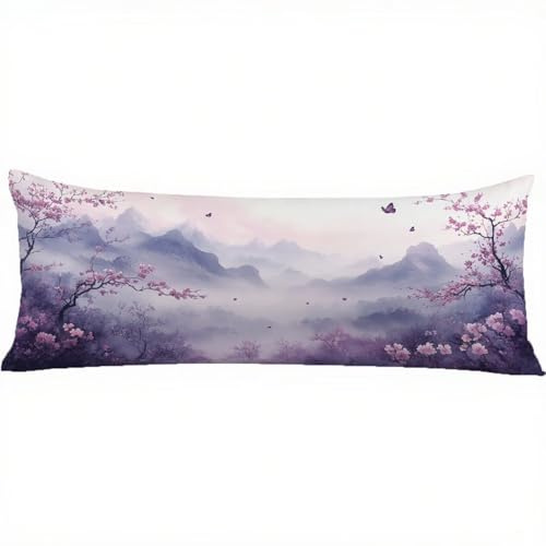 Seitenschläferkissen Bezug 150x50 cm Lila Kissenbezug Grau Muster kopfkissen, Doppelseitig Drucken Samt Pillow Case, Body Pillow Schwangerschaftskissen & Seitenschläferkissen 50 x 150 w-1464