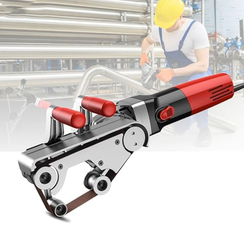 Ponceuse polisseuse pour tubes, ponceuse à bande pour tubes en acier inoxydable 1100 W avec 6 vitesses variables, ponceuse à bande professionnelle avec 5 bandes abrasives pour le brunissage 4Roller