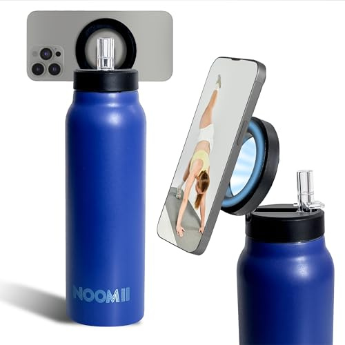 NooMii Stainless Steel Bottle - 800 ml Drinking Bottle, Water Bottle - Double-Walled Stainless Steel Drinking Bottle with Magnetic Lid and Straw - Ideal for Office & Sports with Mobile Phone Holder