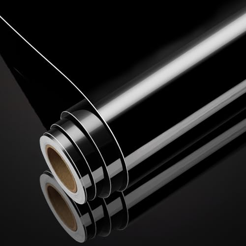 Yenhome Klebefolie Schwarz Metallic 60x500cm Möbelfolie Selbstklebend Schwarz Glanz Küchenfolie Arbeitsplatte Schrank Kühlschrank Tisch Spritzschutz Glitzer Selbstklebende Folie für Möbel Abwaschbar