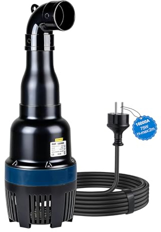 EXLECO Pompa Sommersa Tubolare 16000 L/H 75W – Pompa Acqua ad Immersione per Laghetto da Giardino, Auto-adescante Centrifuga con Cavo da 10m, Ideale per Circolazione, Filtrazione e Svuotamento