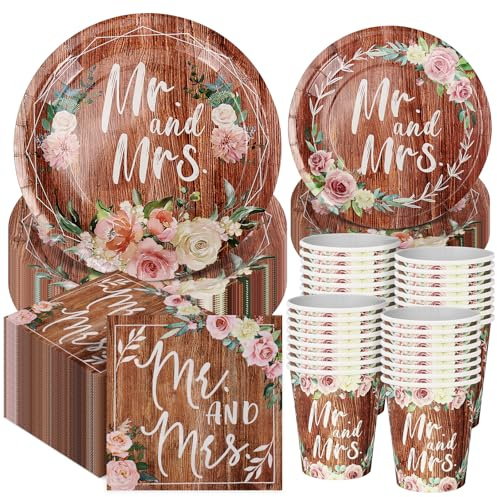 250 Pcs Vintage Floral Party Tableware Set for 50 Guests, Disposable Bridal Shower Plates Cups and Napkins Set, Floral Wedding Party Supplies for Afternoon Tea Garden Party