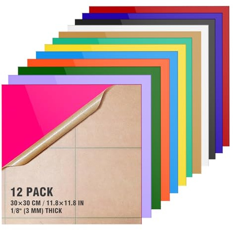 Plaque Feuilles Acrylique Translucides Colorées,Plaque PVC D'épaisseur pour Découpe au Laser, Panneaux Acryliques Colorés pour Verre, Bricolage, Peinture, Loisirs Créatifs (12)
