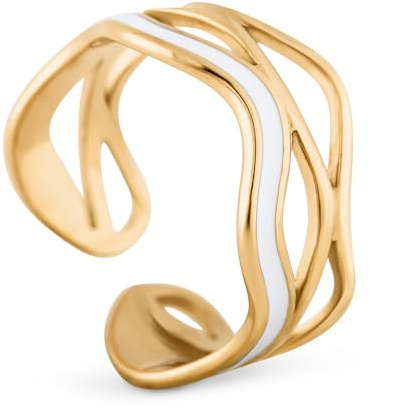 Akitsune Devotion Damenring | 316L Edelstahl Schmuckstück in Gold | Doppelring Zeitloses Geschenk für Frauen | Wasserfester Ring und Antiallergen - Einheitsgröße One Size