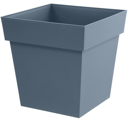 EDA - Pot de Fleur Carré Toscane 39 cm - 38 L - Intérieur & Extérieur - Zone de rétention d'eau pour Limiter l'Arrosage - Plastique Recyclé - 39 x 39 x H. 39 cm - Bleu Jean