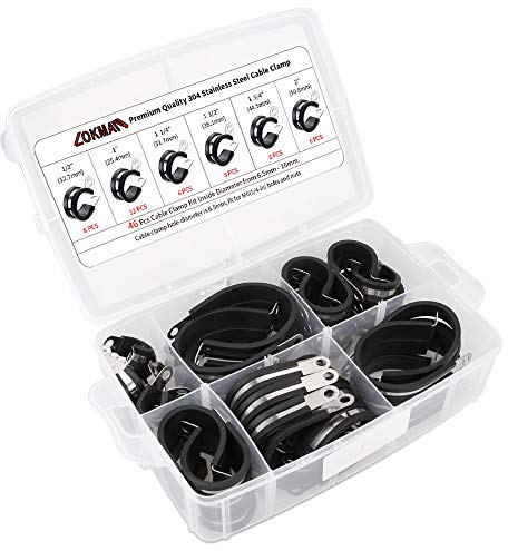 Lokman Kabelklemmen-Sortiment, 46-teilig, 304 Edelstahl, Gummikissen, isolierte Rohrschellen, sortiert in 6 Größen, 1,25 cm, 1,5 cm, 1,75 cm, 2 cm