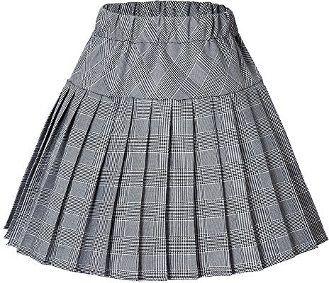Urban GoCo Donna Versatile Plaid Pieghe Mini Gonna da Plissettata Vita Elastica Scozzese Gonna (Large, 11 Bianco)