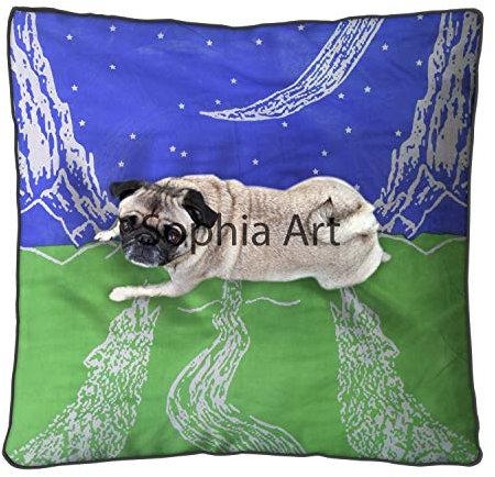 Sophia Art Hundebett, Motiv: weinender Wolf der Mond, Mandala, quadratischer Sitz, großer Sitz, Ottoman, Pouf, Boho, Outdoor, Haustierbett (mehrfarbig)