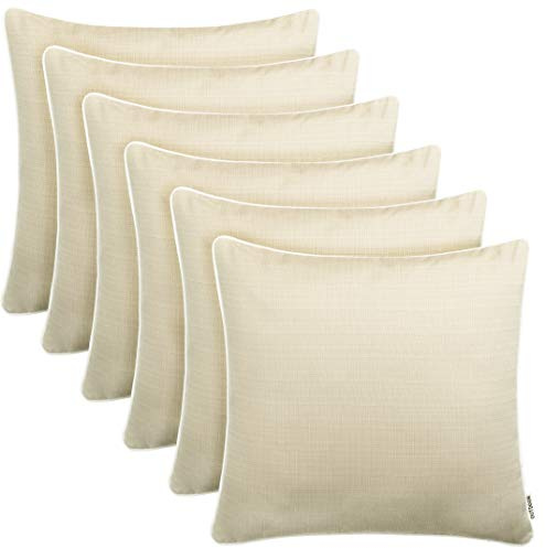 Brandsseller 6er Set Outdoor Kissen 45x45 cm – Wetterfeste Zierkissen mit Paspel in Walzoptik – Wasserabweisende Gartenkissen & Dekokissen für draußen – Sofakissen für Balkon & Terrasse - Beige