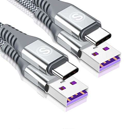 Cable USB C 5A Huawei [2 piezas 2M] Cable de carga rápida Huawei para Huawei P40 P30 P20 Lite Mate 40/30/20 Pro MediaPad M6 M5 Pro Nova4 Nova5 Pro, Huawei SuperCharge-gris