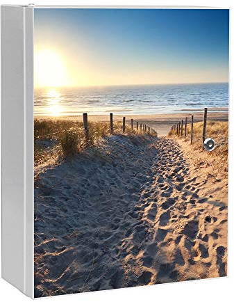 banjado® XXL Medizinschrank abschliessbar mit Motiv Nordseestrand 35x46x15cm - großer Arzneischrank/Medikamentenschrank aus Metall zur Medikamenten Aufbewahrung - Apothekerschrank mit 3 Schlüsseln
