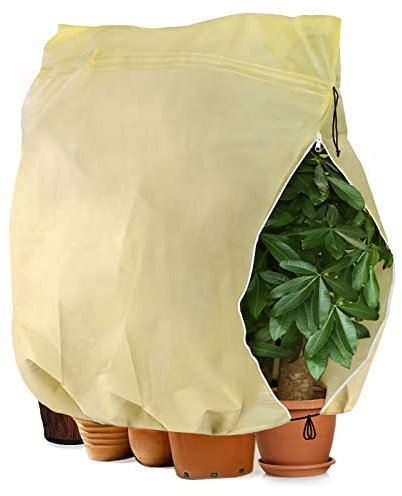 Telgoner Winterschutz für Pflanzen, Frostschutz Kübelpflanzensack Groß für kübelpflanzen mit Reißverschluss Zugband, Winter Pflanzenschutzsack Pflanzenabdeckung Frostschutz Vlies,120x180 cm, Beige