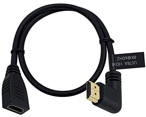 Poyiccot 8K HDMI Extension Cable, HDMI 2.1 Cable 90 Degree Right Angle Male to Female Extender Cord Support 48Gbps 8K 60Hz, 4K 120Hz, 3D Ultra HDR for Laptop,PC, 2feet(M/F Right)