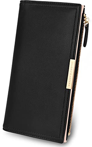 Mokoze Geldbörse für Damen, Ledergeldbörse mit Reißverschluss, Magnetverschluss, doppelt gefaltet, Geldbörse für Geschenk, Alltag, Reisen und geschäftliche Anlässe, ideales Accessoire, Schwarz, Modern