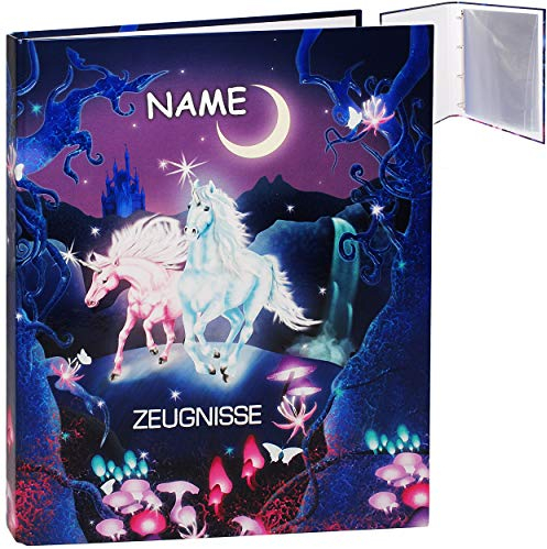 alles-meine.de GmbH Zeugnismappe/Ringbuch/Zeugnisringbuch - Zeugnisse Einhorn & Pferde - incl. Name + 10 Einsteckseiten - dokumentenecht - Einlagen - A 4 - Dokumentenmappe ..