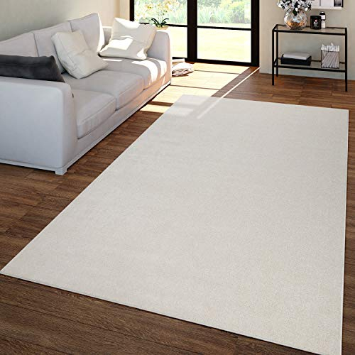 TT Home Wohnzimmer Teppich Kurzflor Unifarbendes Design Modern Und Zeitlos, Farbe: Creme, Größe:200 cm Quadrat