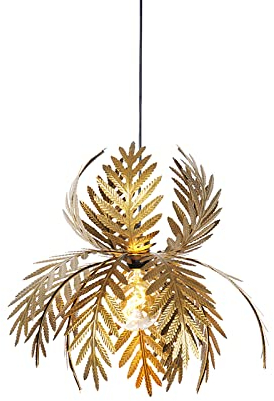 Qazqa - Landhaus I Vintage Vintage-Hängelampe I Pendellampe I Pendelleuchte Gold I Messing Federn - Botanica I Wohnzimmer I Schlafzimmer - Stahl Länglich - LED geeignet E27