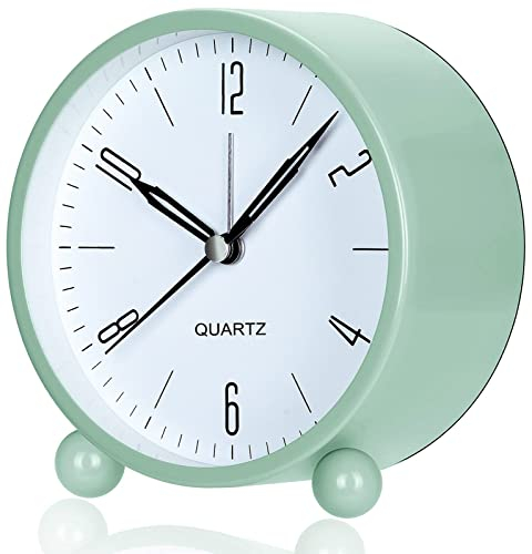 YouJabz Wecker Analog Ohne Ticken mit Nachtlicht,Modischer Runder Metall Nachttisch Wecker Laut für Tiefschläfer, Batteriebetrieben, Zurück zur Schule, Kind Schüler Geschenk