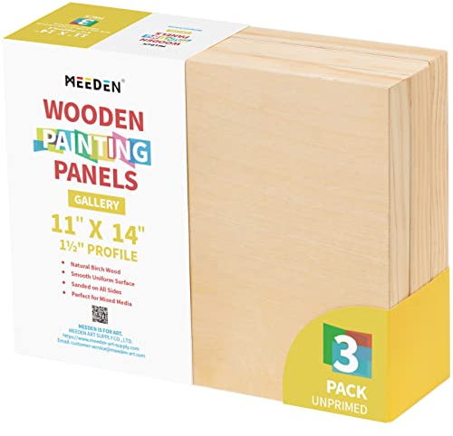 MEEDEN Paneles de lona de madera de 27.9x35.6cm, 3 pizas, paneles de madera de abedul para artista de cuna profunda de 3.8cm para verter arte, pintura de manualidades, acrílicos, encáusticos