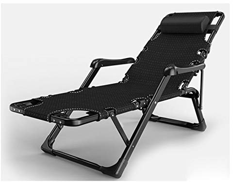 MKKSLR Black Garden Loungers and Recliners Folding Adjustable Sun Lounger Chair with Cushion for The Beach Pool Outdoor Patio Garden Camping Feet Steel,170× 70×35 cm c323 (Schwarz Ohne Kissen)