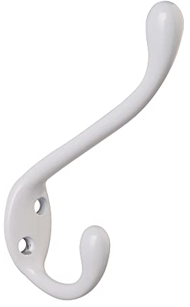 HASWARE 6 PCS Double Prong Robe Hook, Dual Coat Hooks with 12 Pieces Screws Antique Wall Mounted Hooks Robe Vintage Hooks Hangers Large Heavy Duty for Hat Clothes Hanger Towel Keys (White)