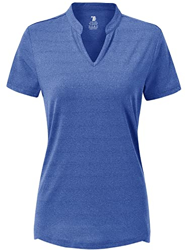 donhobo Damen Kurzärmeliges T-Shirt Mit V-Ausschnitt Klassischer Schnitt Kurzarm Oberteil Sommer Basic Sport Fitness Yoga Casual Tops (Blau, XXL)
