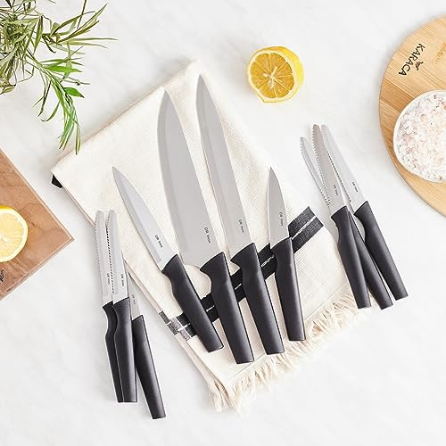 KARACA Bundle 10 Teiliges Messerset, Chefmesser, Schneidemesser, Hackmesser, Gemüsemesser, Küchenmesser, Multi-Messer, Einfach zur Reinigung, Elegant Design, Scharf Messerset