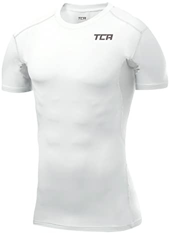 TCA Men's HyperFusion Compression Base Layer Top Short Sleeve Under Shirt - White, L