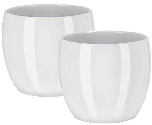 KOTARBAU® Set di 2 vasi da fiori in ceramica, diametro 13 cm, per fiori, piante, colore bianco
