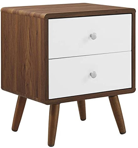 Modway Transmit Table de chevet moderne en bois à 2 tiroirs Noyer Blanc