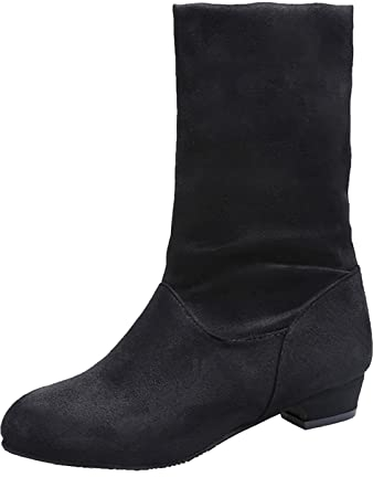Stivaletti con Tacco Stivali Medi con Tacco Grosso Casual a in Pelle Scamosciata alla da Donna