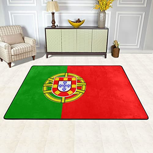 YINGD Teppich für Wohnzimmer, Flagge von Portugal Flanell Teppiche Weiche, rutschfeste waschbare Bodenmatte für Schlafzimmer Dekor (Größe: 100 x 150 cm)