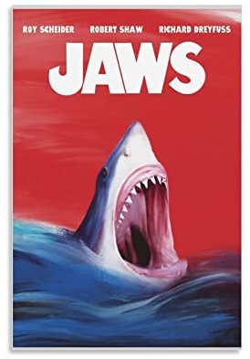 Jaws Poster Dekoratives Gemälde Leinwand Wandposter und Kunstbild Druck Moderne Familie Schlafzimmer Dekor Poster 30 x 45 cm