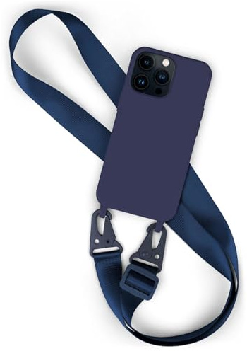 moex Hover Cover für iPhone 13 Pro Handyhülle zum Umhängen mit Band, Hülle mit Handykette abnehmbar, Handyband & Karabiner Lanyard Soft Case mit Verstellbarer Kette, Navy Blau