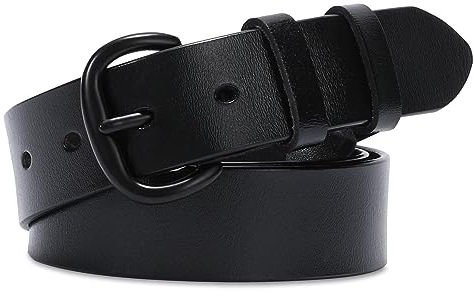 JasGood Damen Ledergürtel für Jeans Hosen Kleider Schwarzer Damen Gürtel mit Dornschließe, Schwarz, 100cm