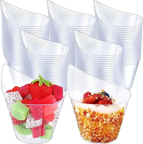 LATERN 50 Pièces Coupes À Dessert en Plastique, 200ml Coupes À Dessert Rondes Courbes Coupe Apéritif Parfait Clair Bol de Service Réutilisable pour Dessert Pudding Mousse Party (11,4 x 6,3cm)