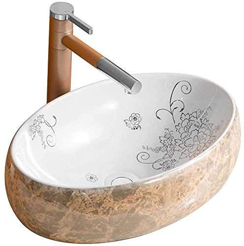 MUSUMI Freistehendes Waschbecken, Badezimmerwaschbecken, Waschbecken war perfekt für die Badrenovierung, Waschbecken ist sehr modern, Keramik, Gold und Weiß, B (AB)